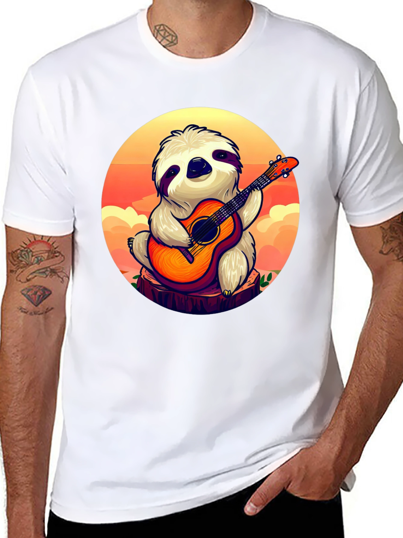 Sloth Guitar Player Graphic T-Shirt - Cute & Comfortable
