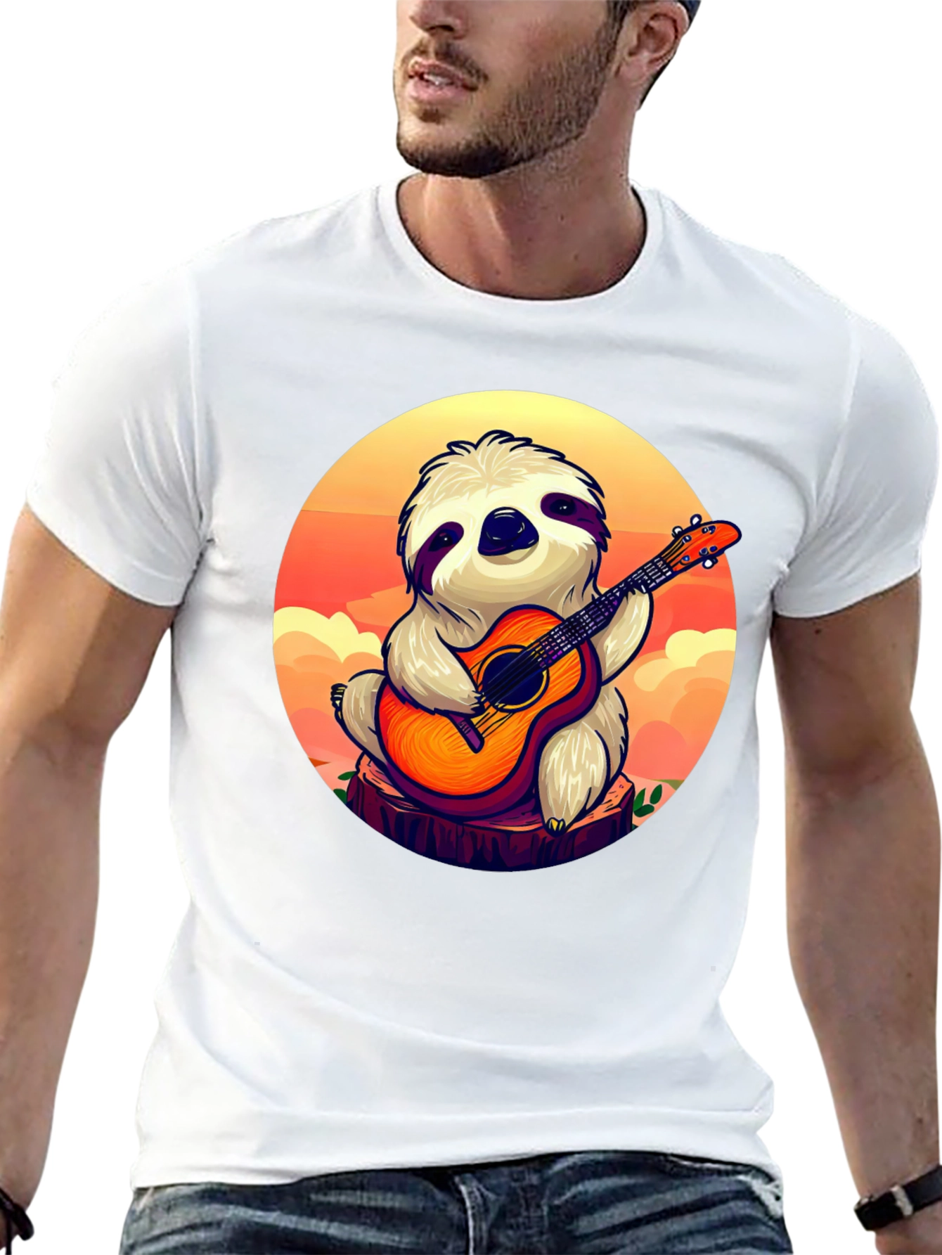 Sloth Guitar Player Graphic T-Shirt - Cute & Comfortable