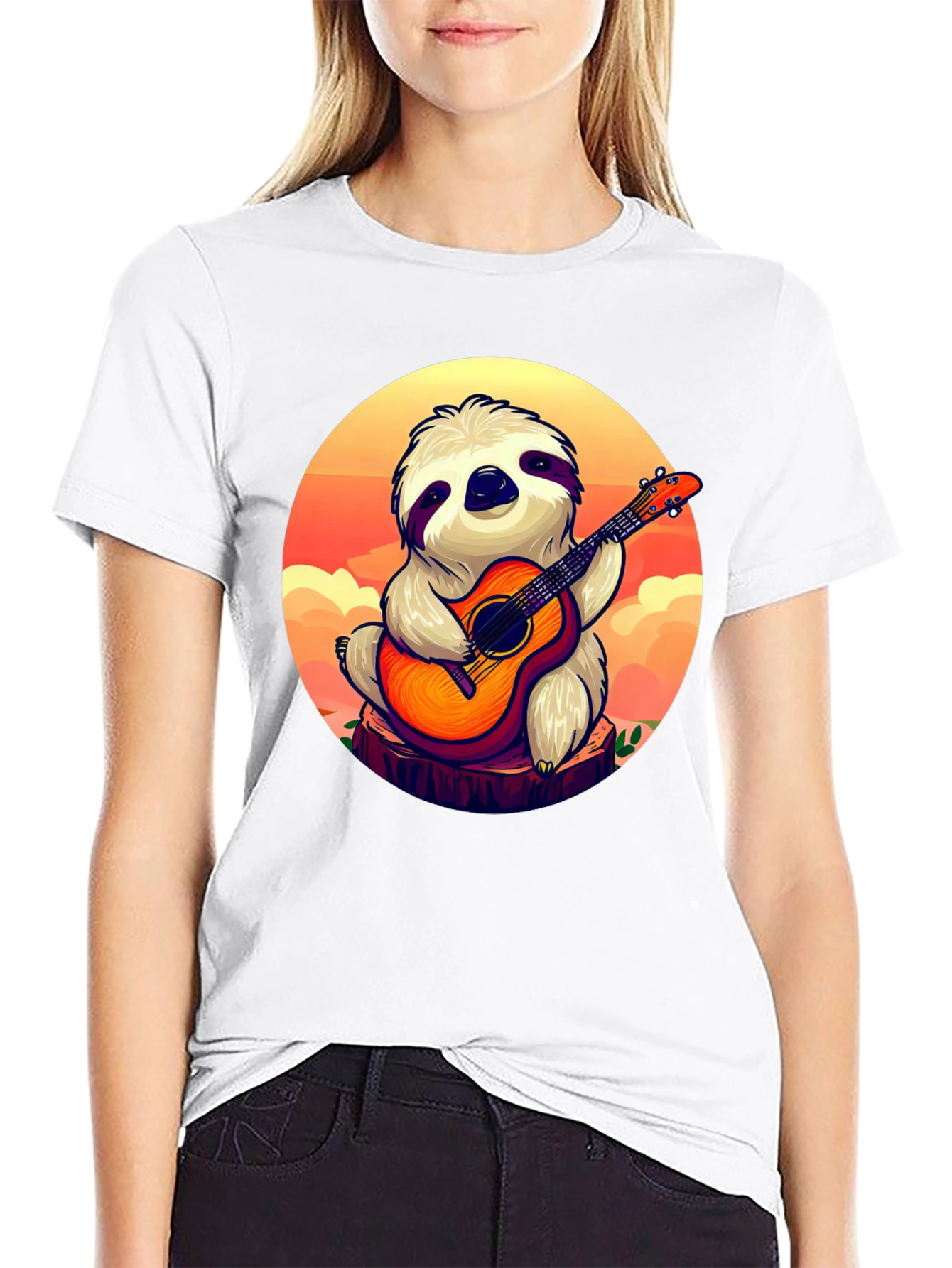 Sloth Guitar Player Graphic T-Shirt - Cute & Comfortable