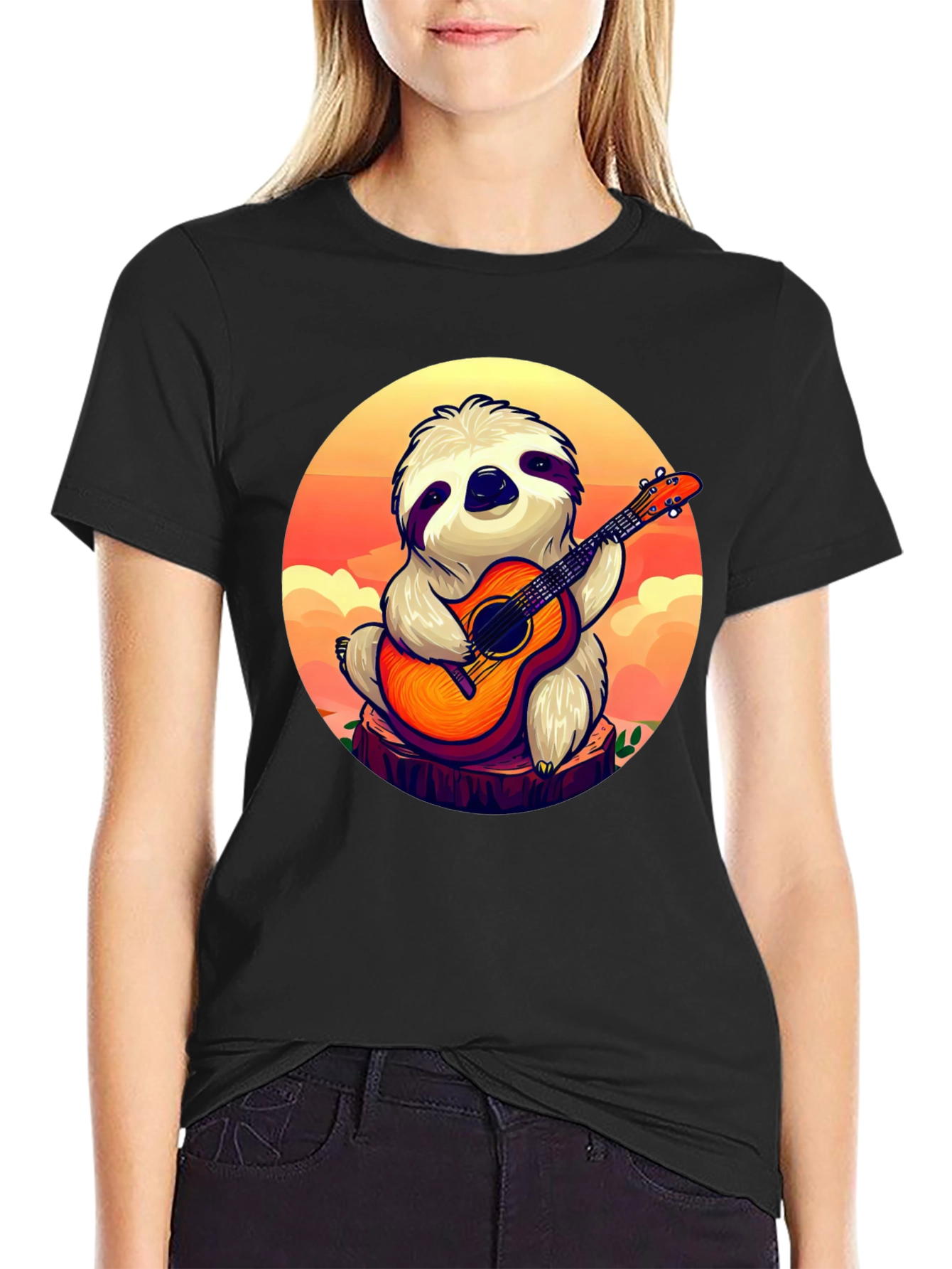 Sloth Guitar Player Graphic T-Shirt - Cute & Comfortable