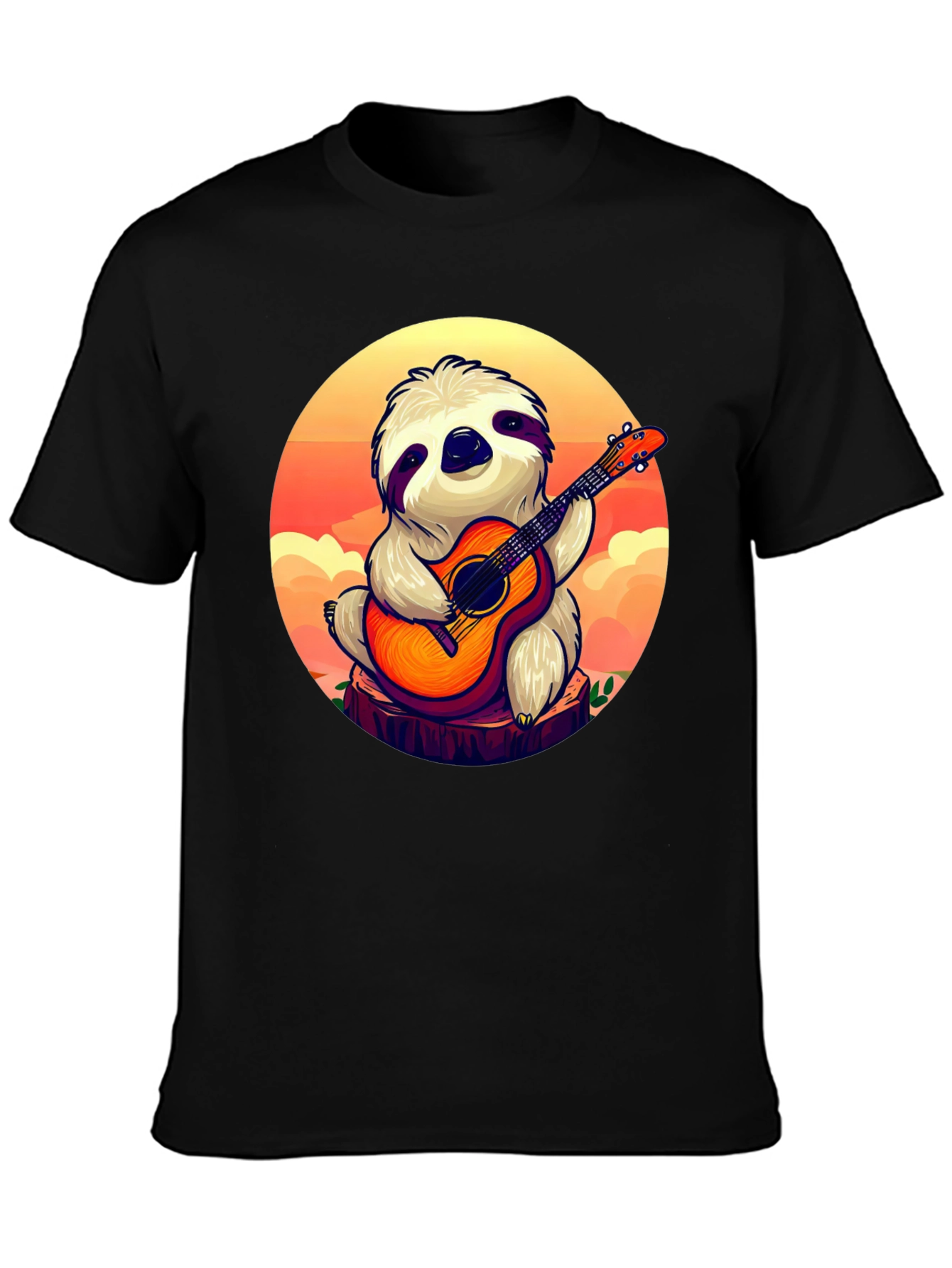 Sloth Guitar Player Graphic T-Shirt - Cute & Comfortable