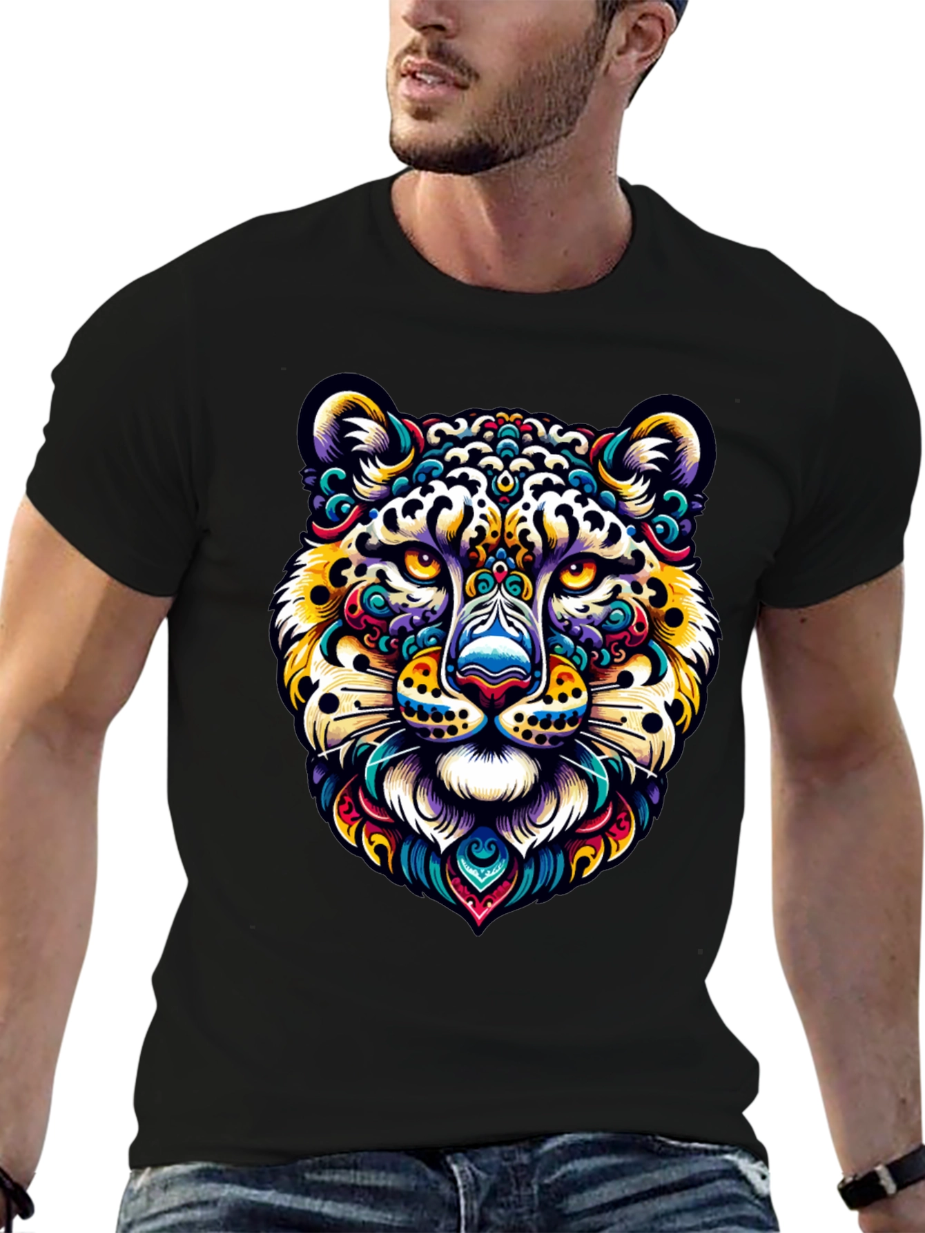 Vibrant Leopard Print Crew Neck T-Shirt