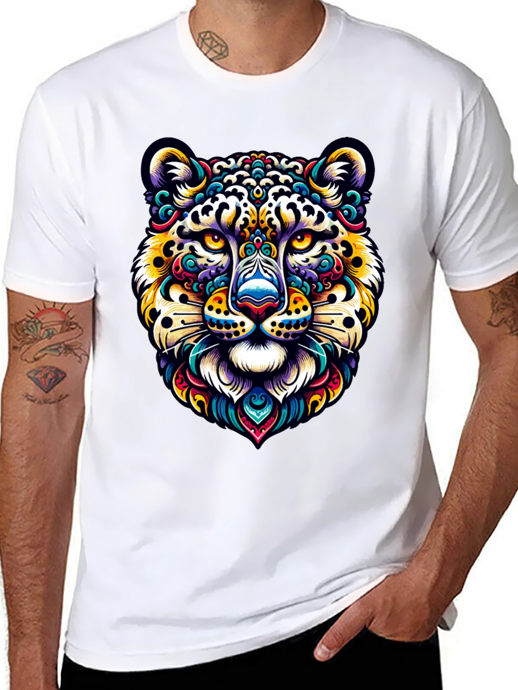Vibrant Leopard Print Crew Neck T-Shirt