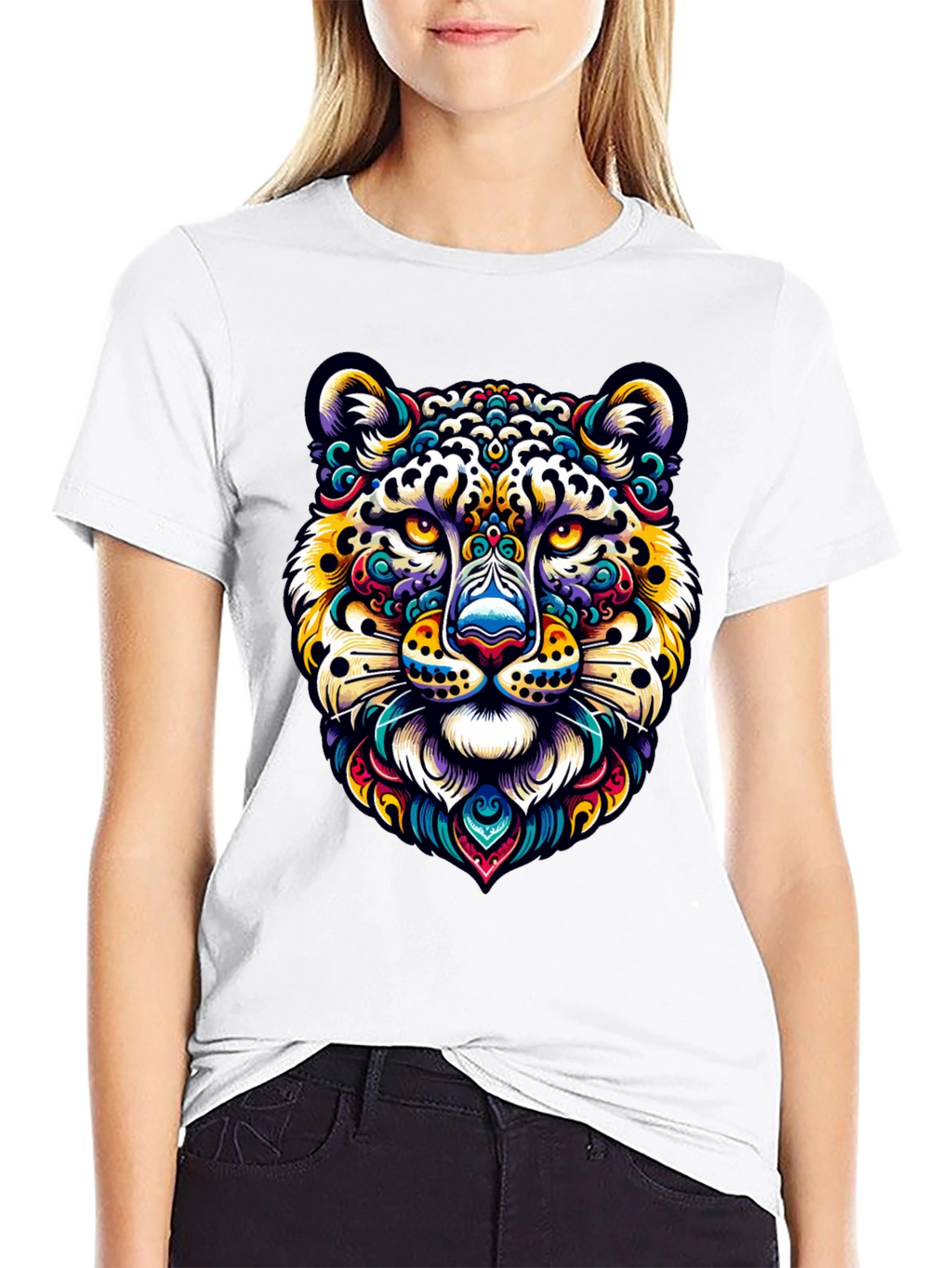 Vibrant Leopard Print Crew Neck T-Shirt