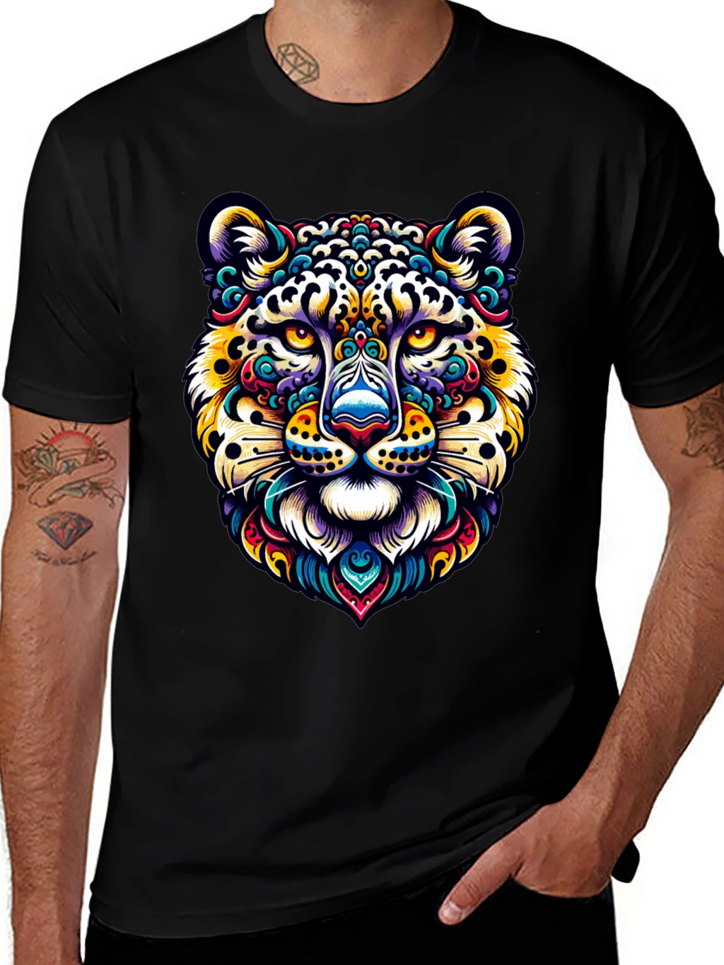 Vibrant Leopard Print Crew Neck T-Shirt