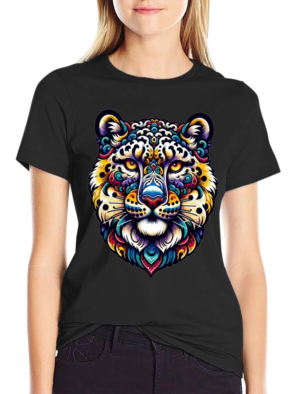 Vibrant Leopard Print Crew Neck T-Shirt
