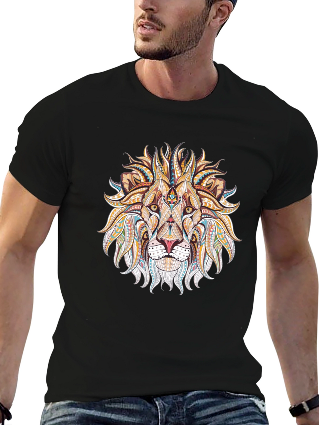 Lion Head Graphic Black T-Shirt