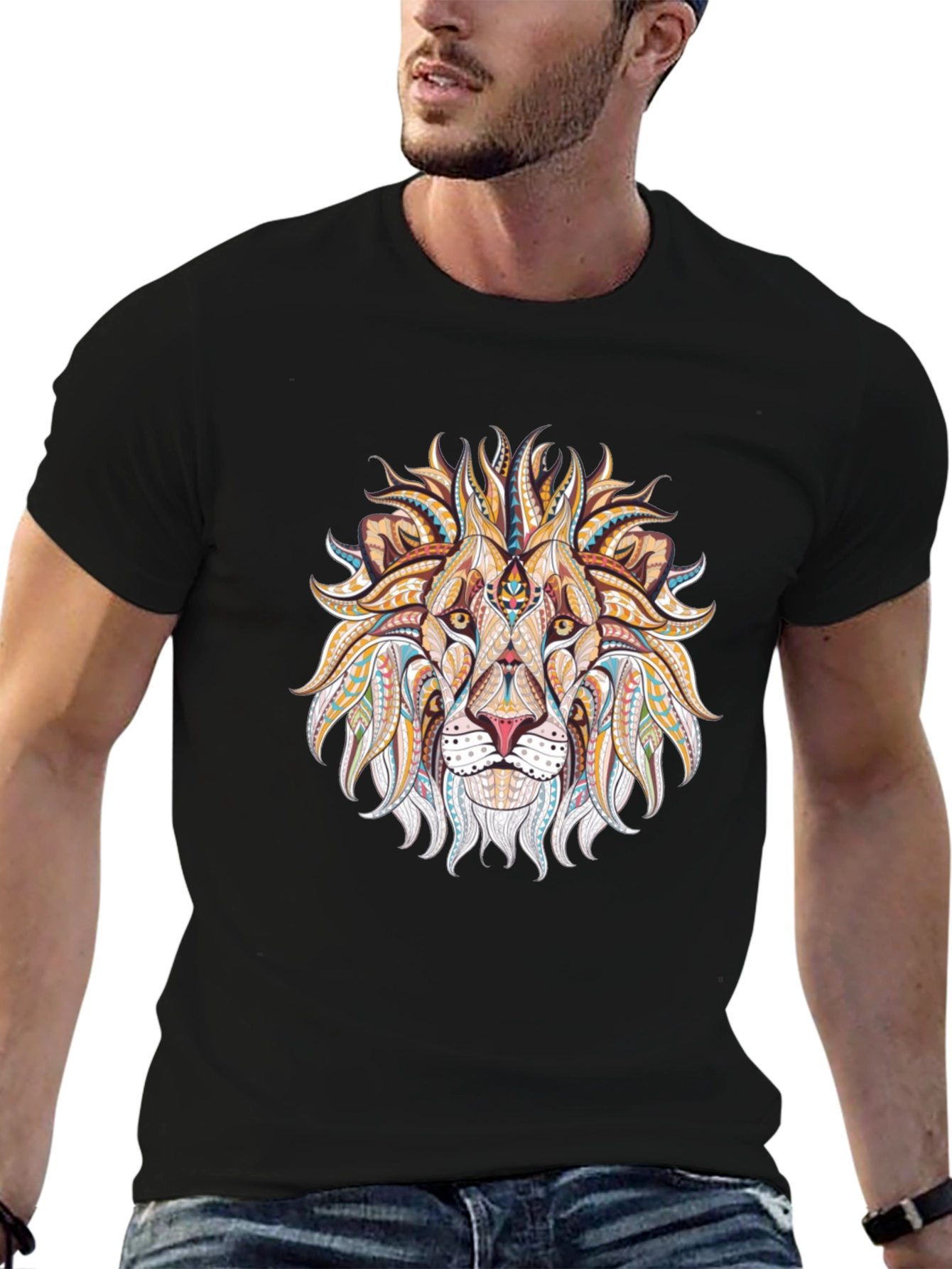Lion Head Graphic Black T-Shirt