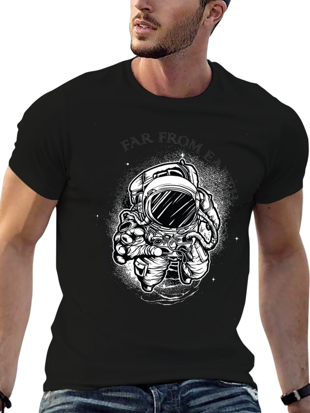 Far From Earth Graphic Print Black T-Shirt