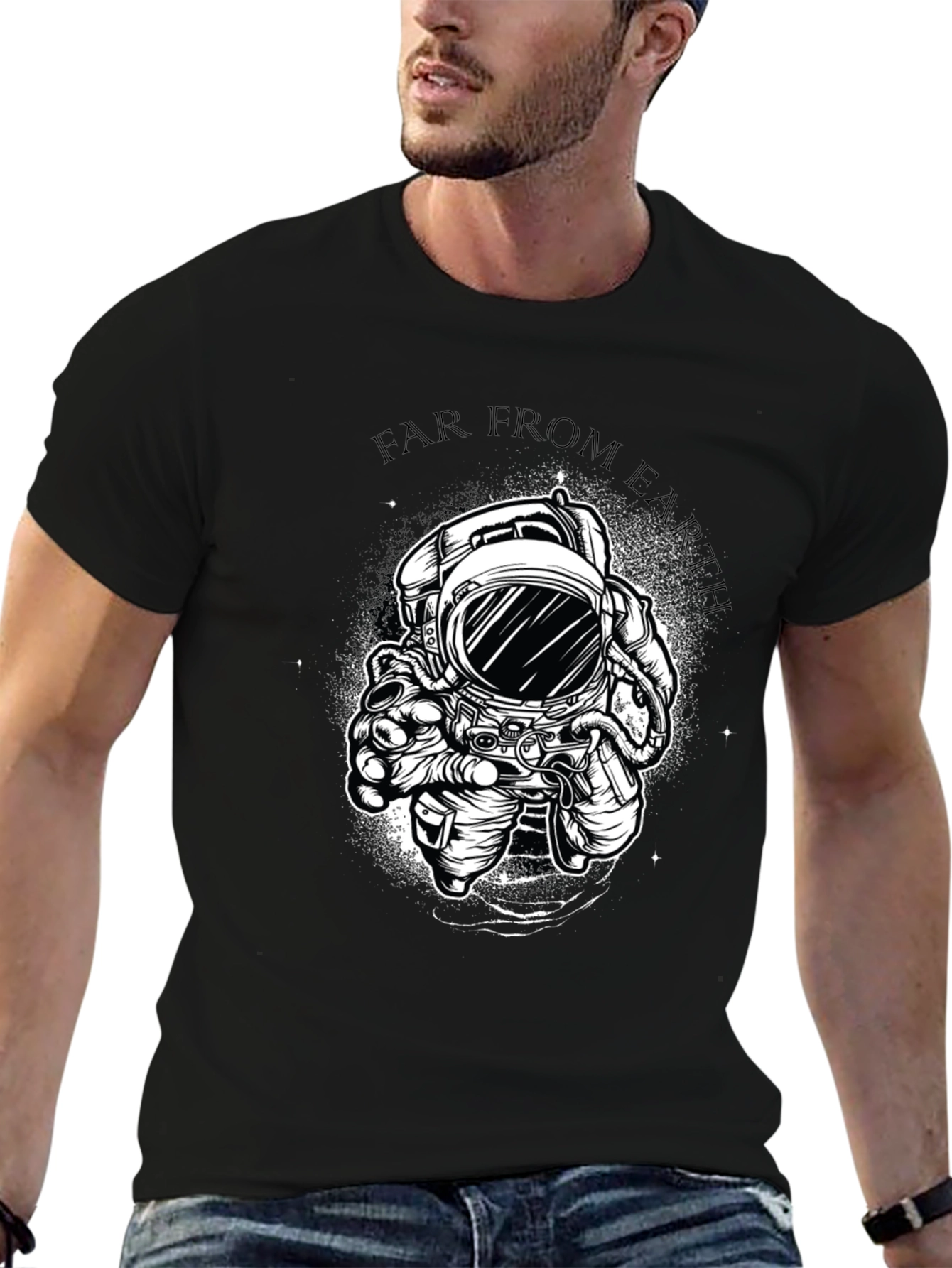 Far From Earth Graphic Print Black T-Shirt