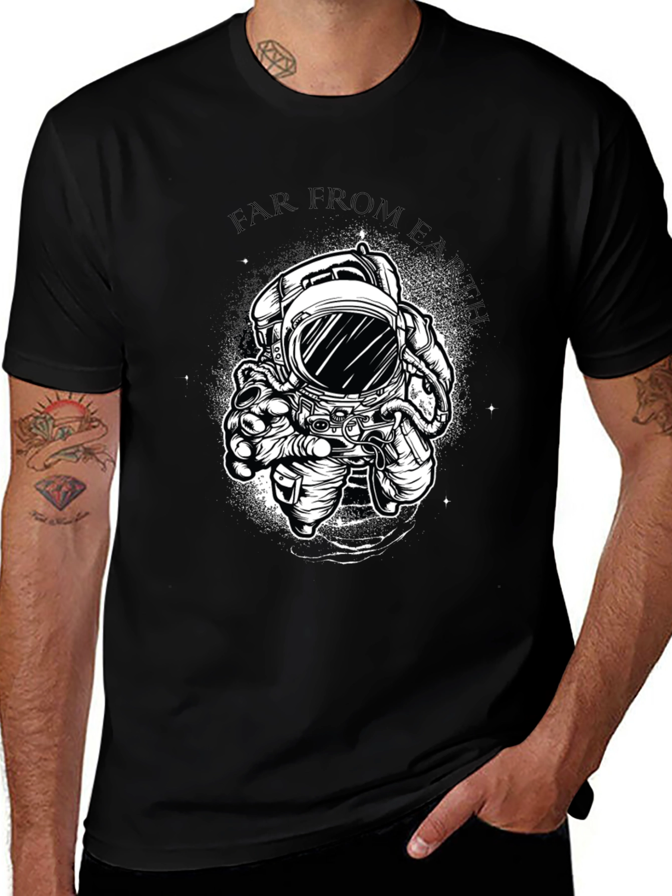 Far From Earth Graphic Print Black T-Shirt