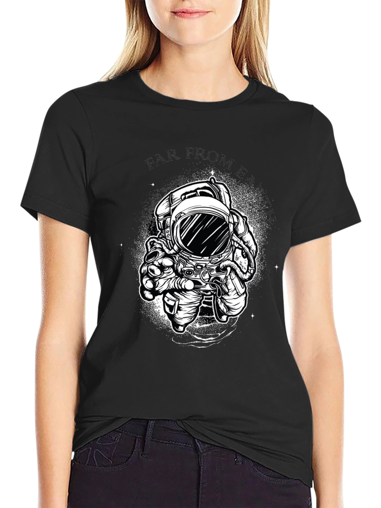 Far From Earth Graphic Print Black T-Shirt