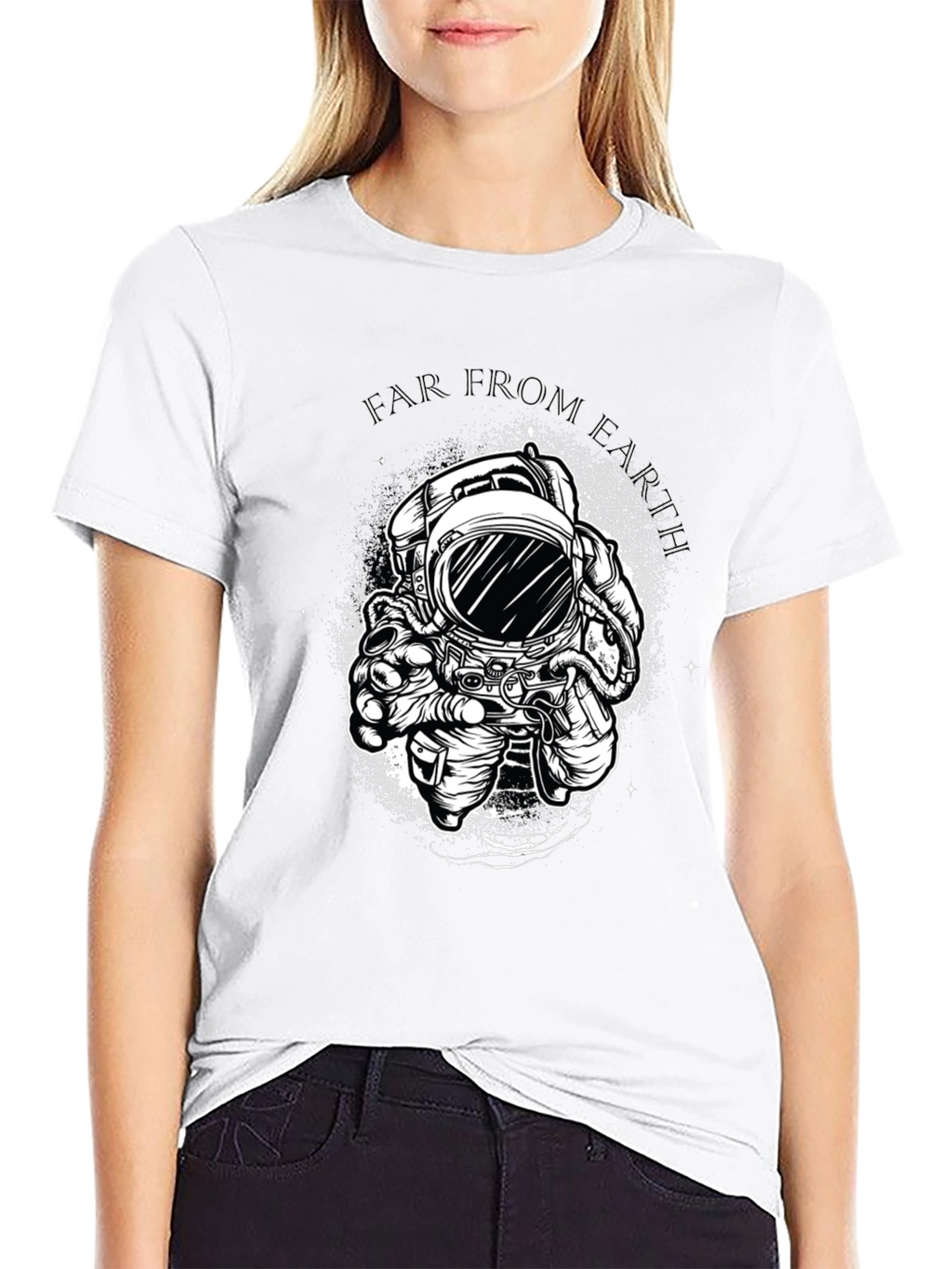 Far From Earth Graphic Print Black T-Shirt