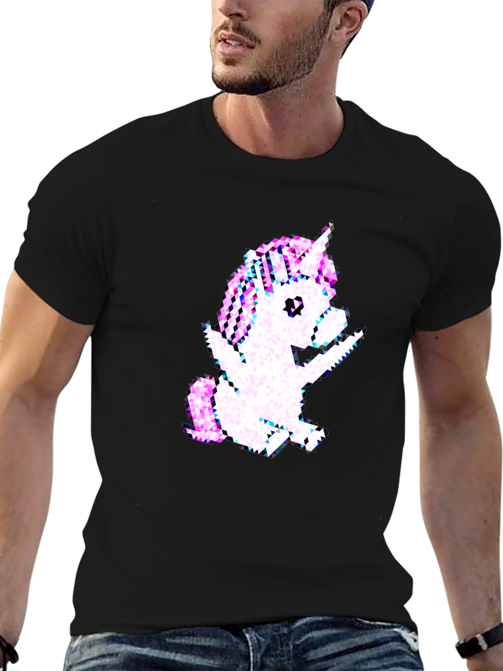 Pixelated Unicorn Graphic Black T-Shirt