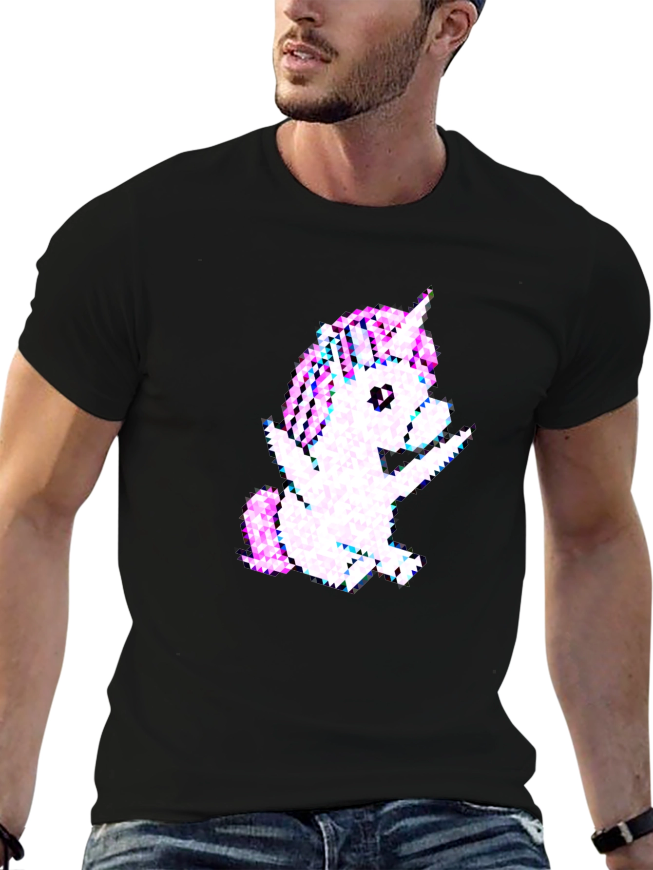 Pixelated Unicorn Graphic Black T-Shirt