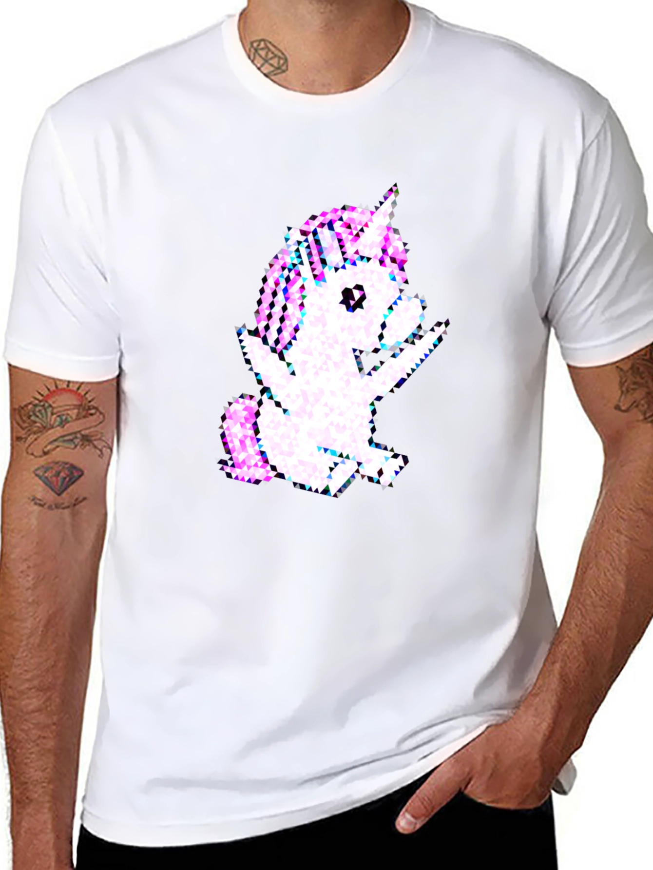 Pixelated Unicorn Graphic Black T-Shirt