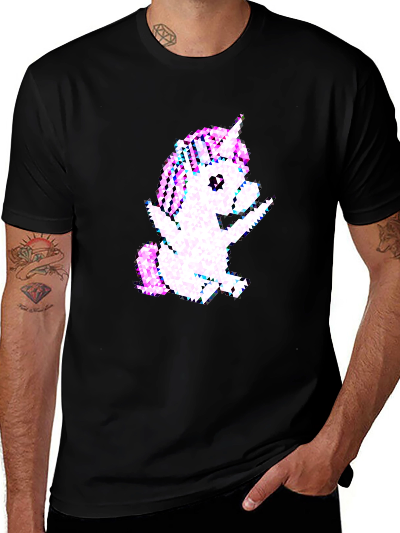 Pixelated Unicorn Graphic Black T-Shirt
