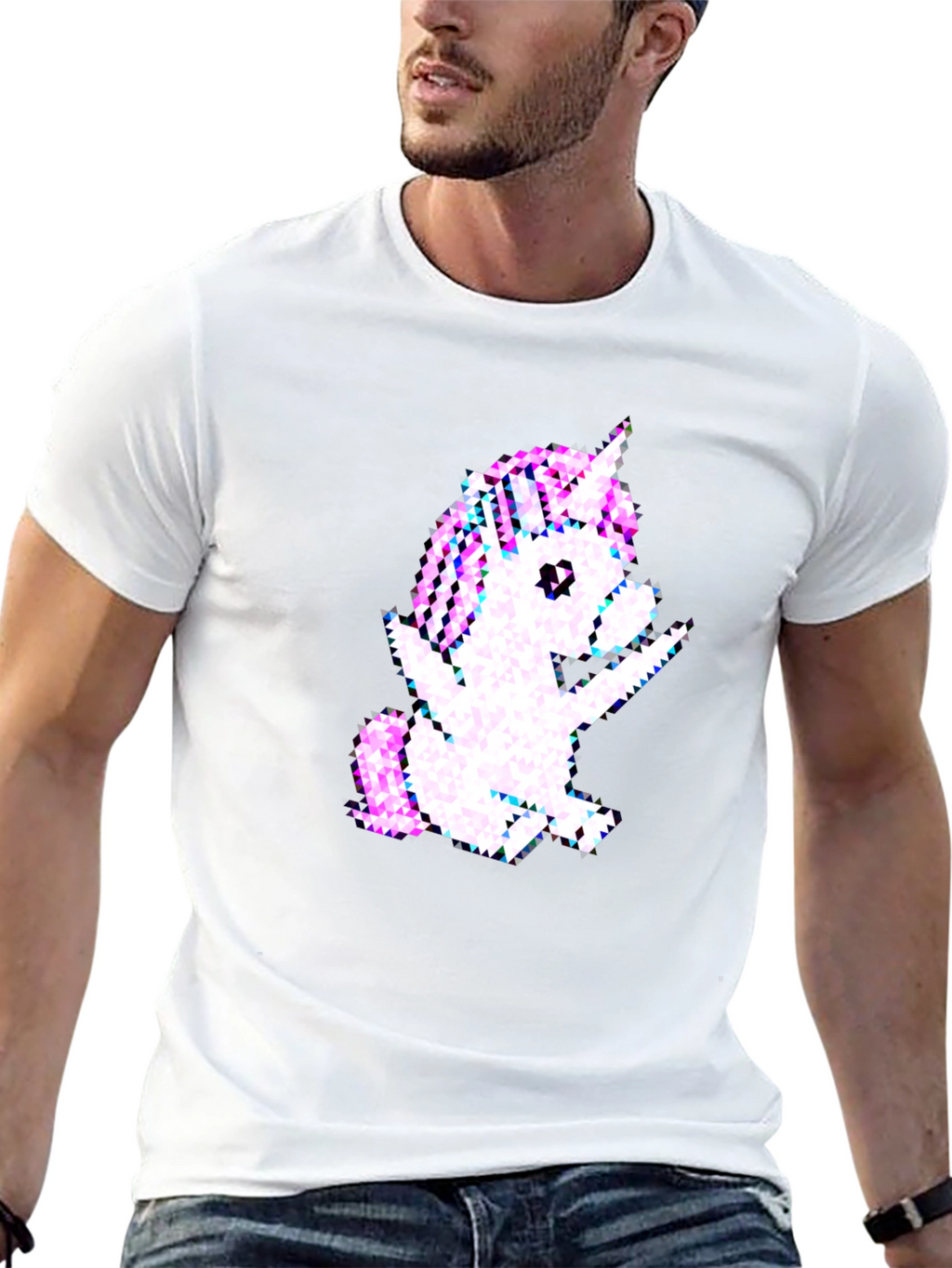 Pixelated Unicorn Graphic Black T-Shirt