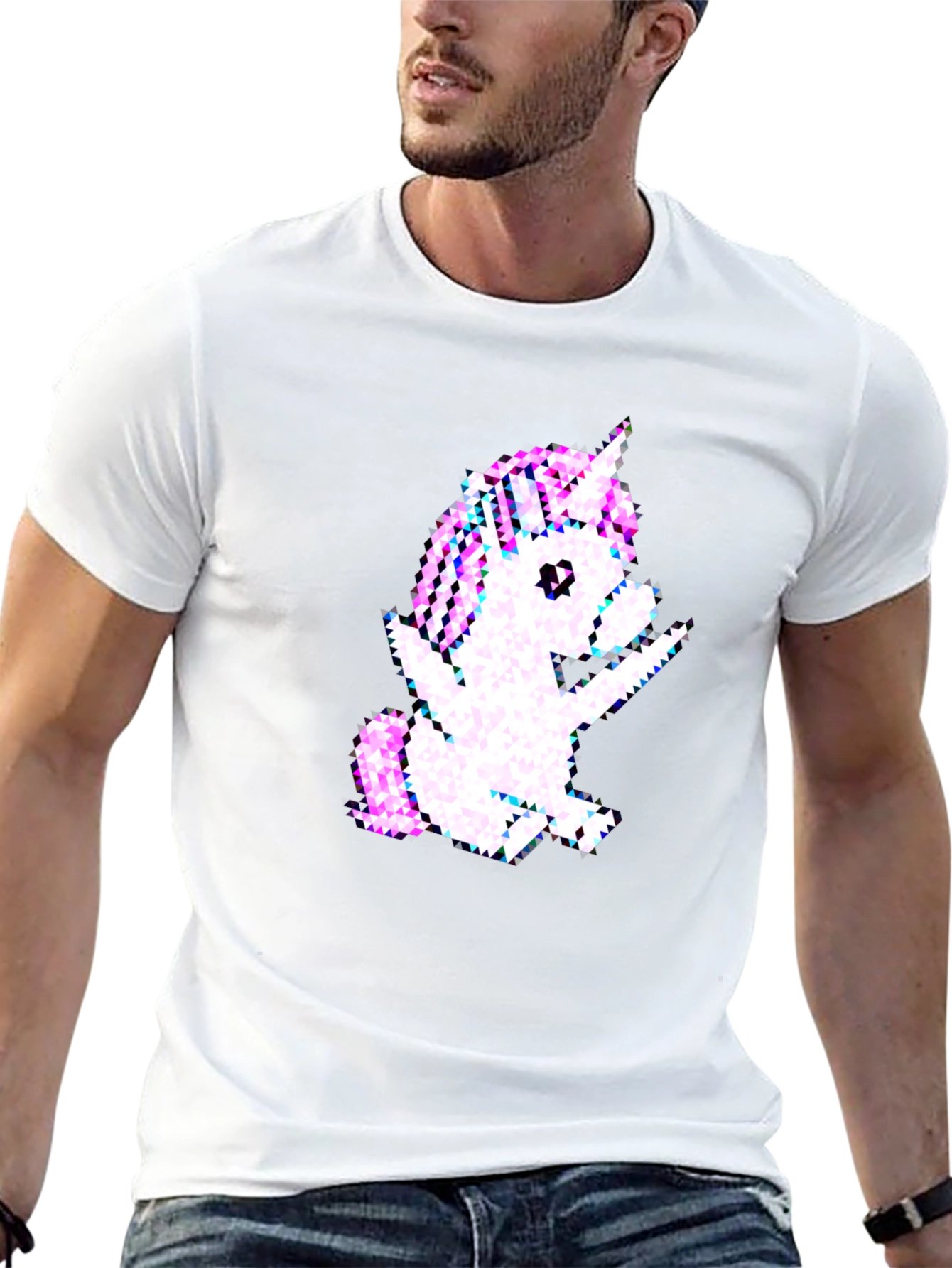 Pixelated Unicorn Graphic Black T-Shirt