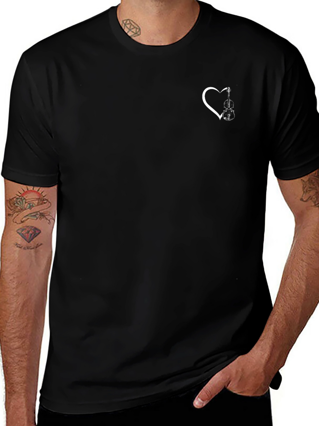 Heart Violin Graphic Tee - Black