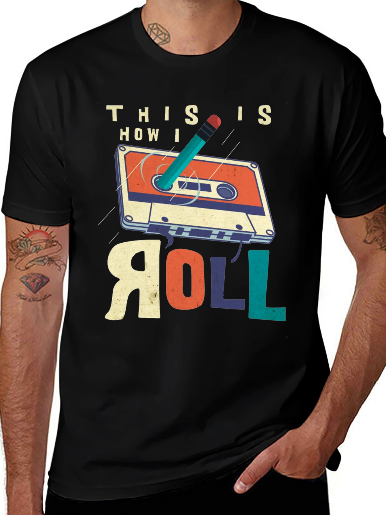 Retro Cassette Tape & Pencil T-Shirt - This is How I Roll