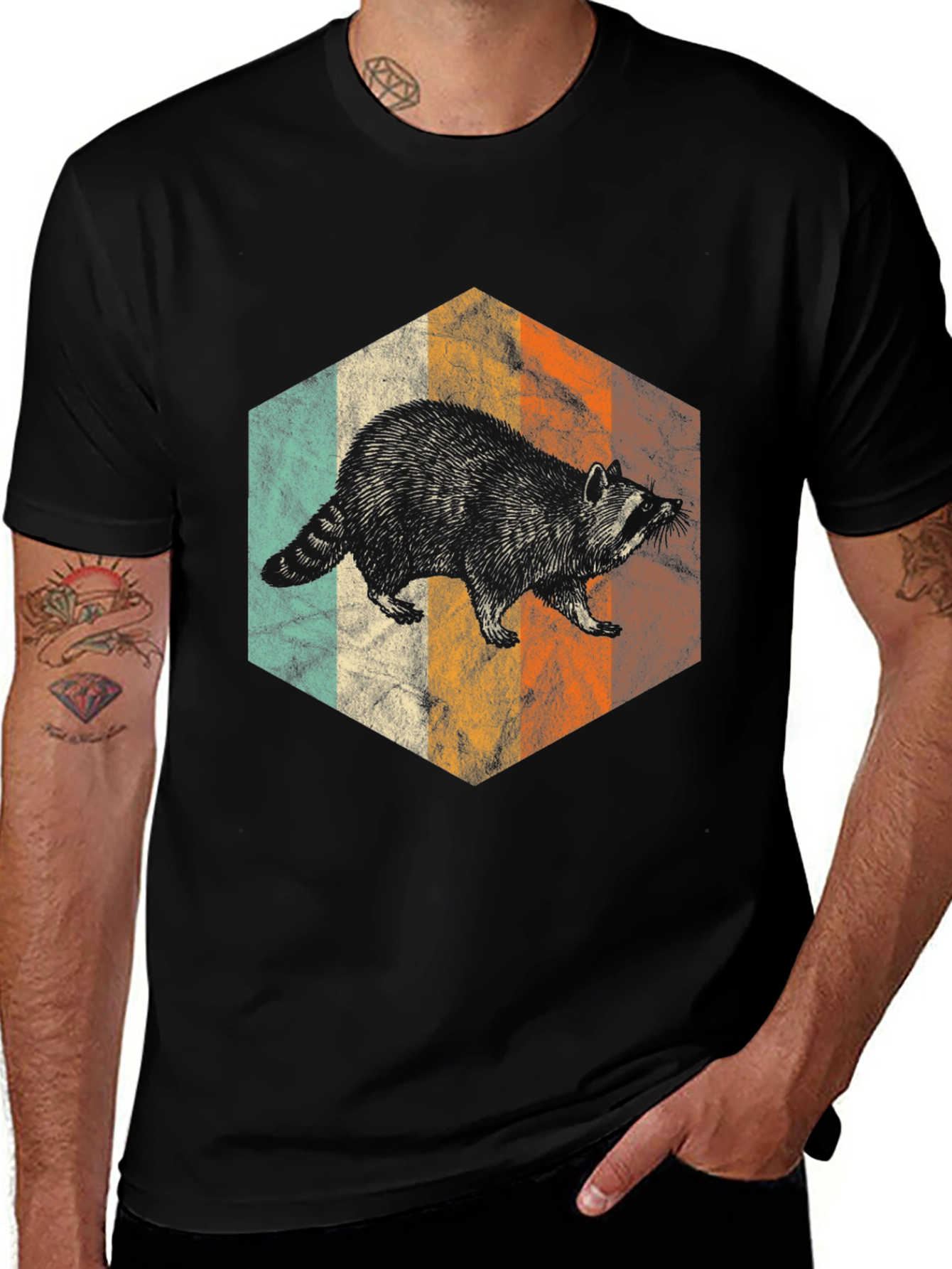 Retro Raccoon Hexagon Graphic Tee