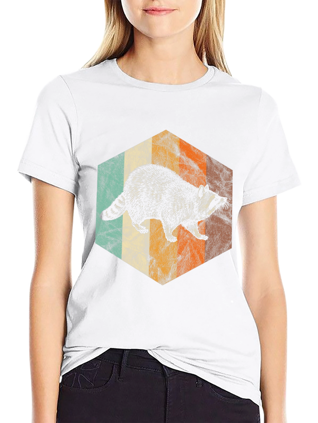 Retro Raccoon Hexagon Graphic Tee