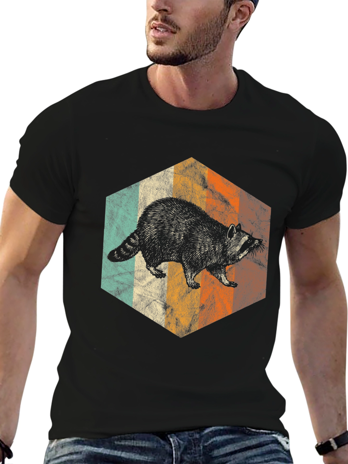 Retro Raccoon Hexagon Graphic Tee