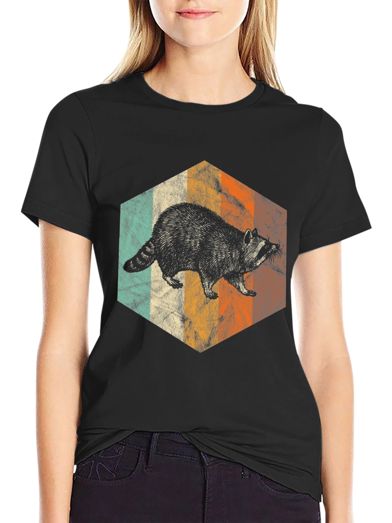 Retro Raccoon Hexagon Graphic Tee