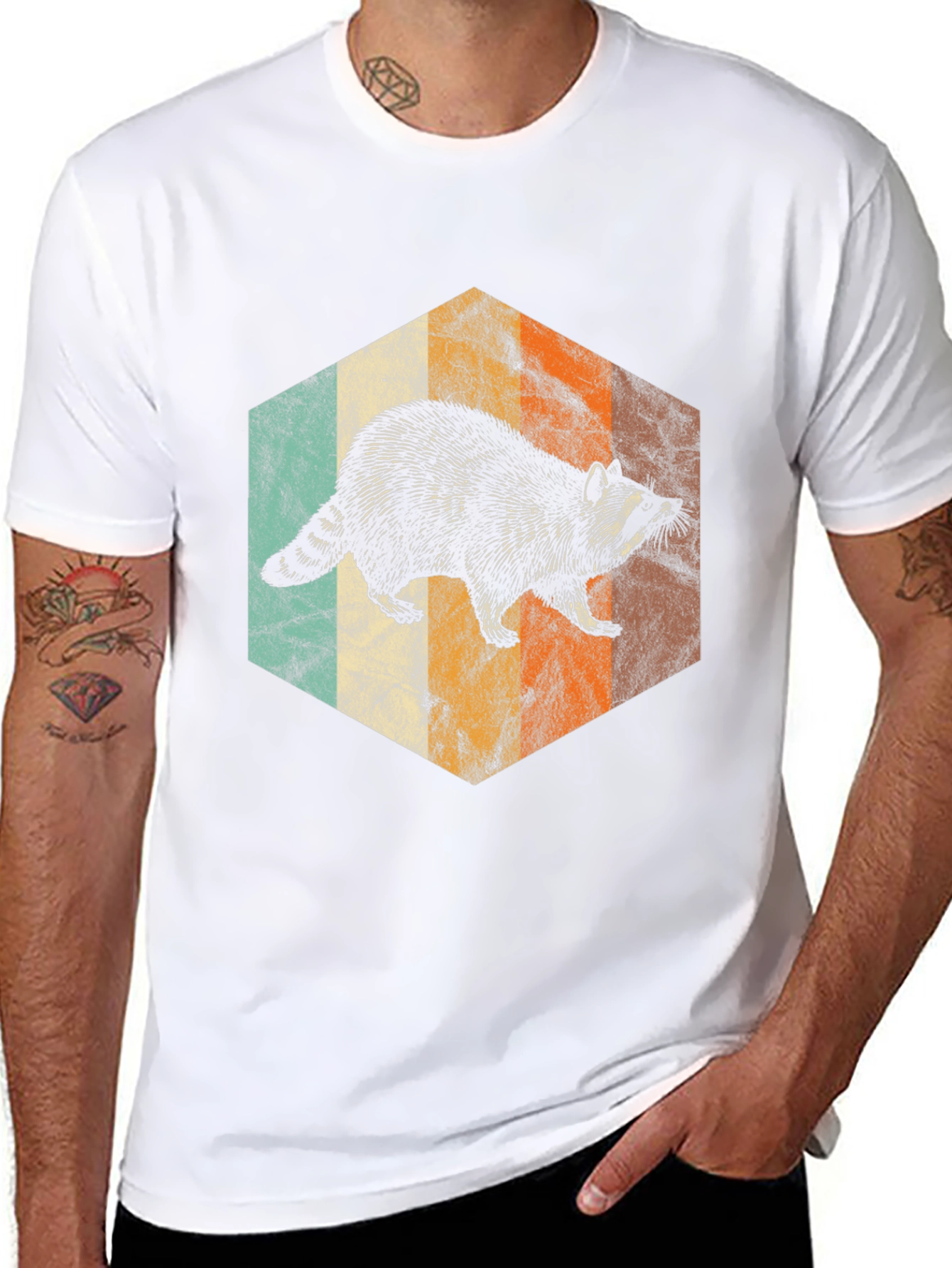 Retro Raccoon Hexagon Graphic Tee