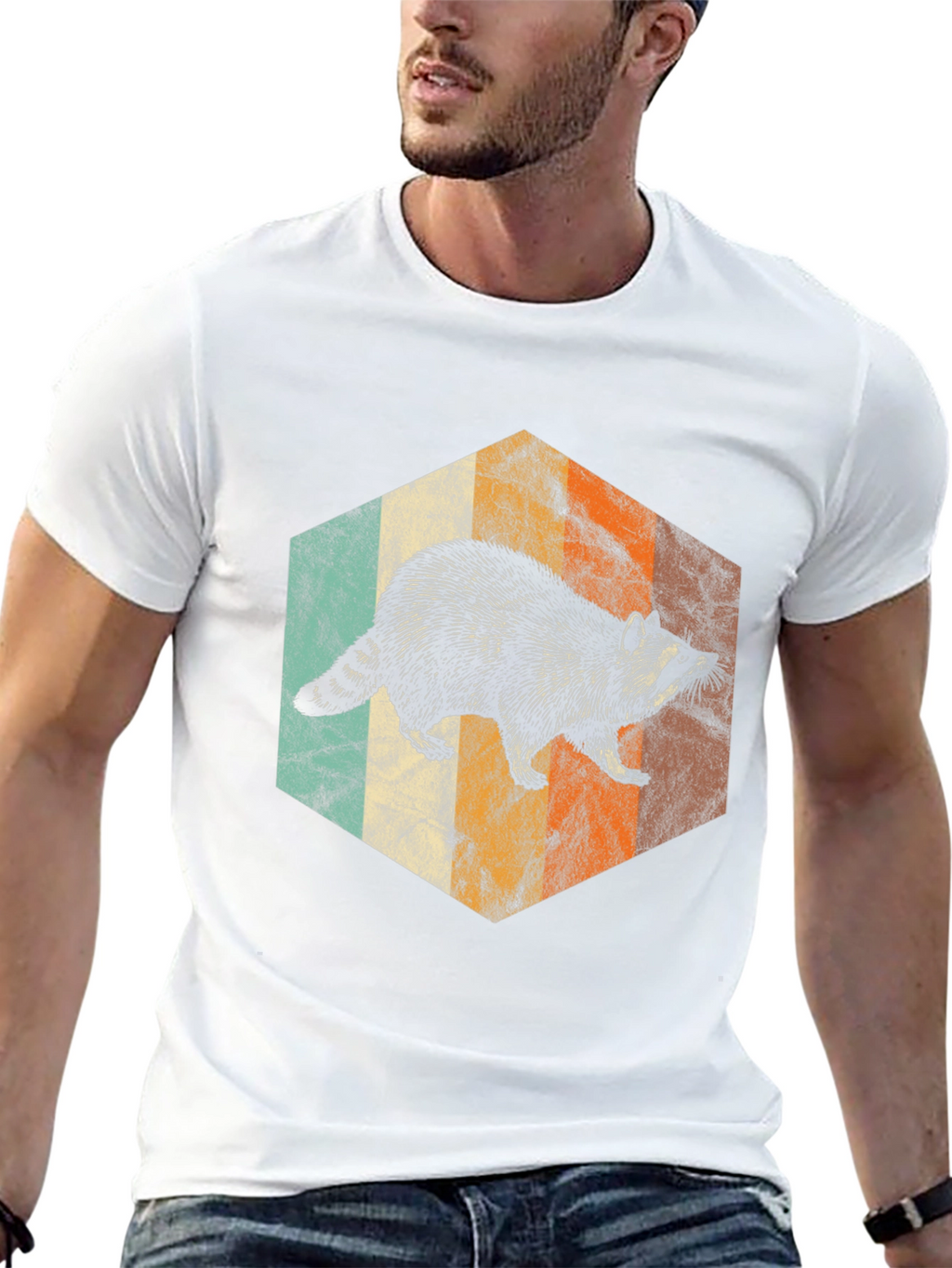 Retro Raccoon Hexagon Graphic Tee
