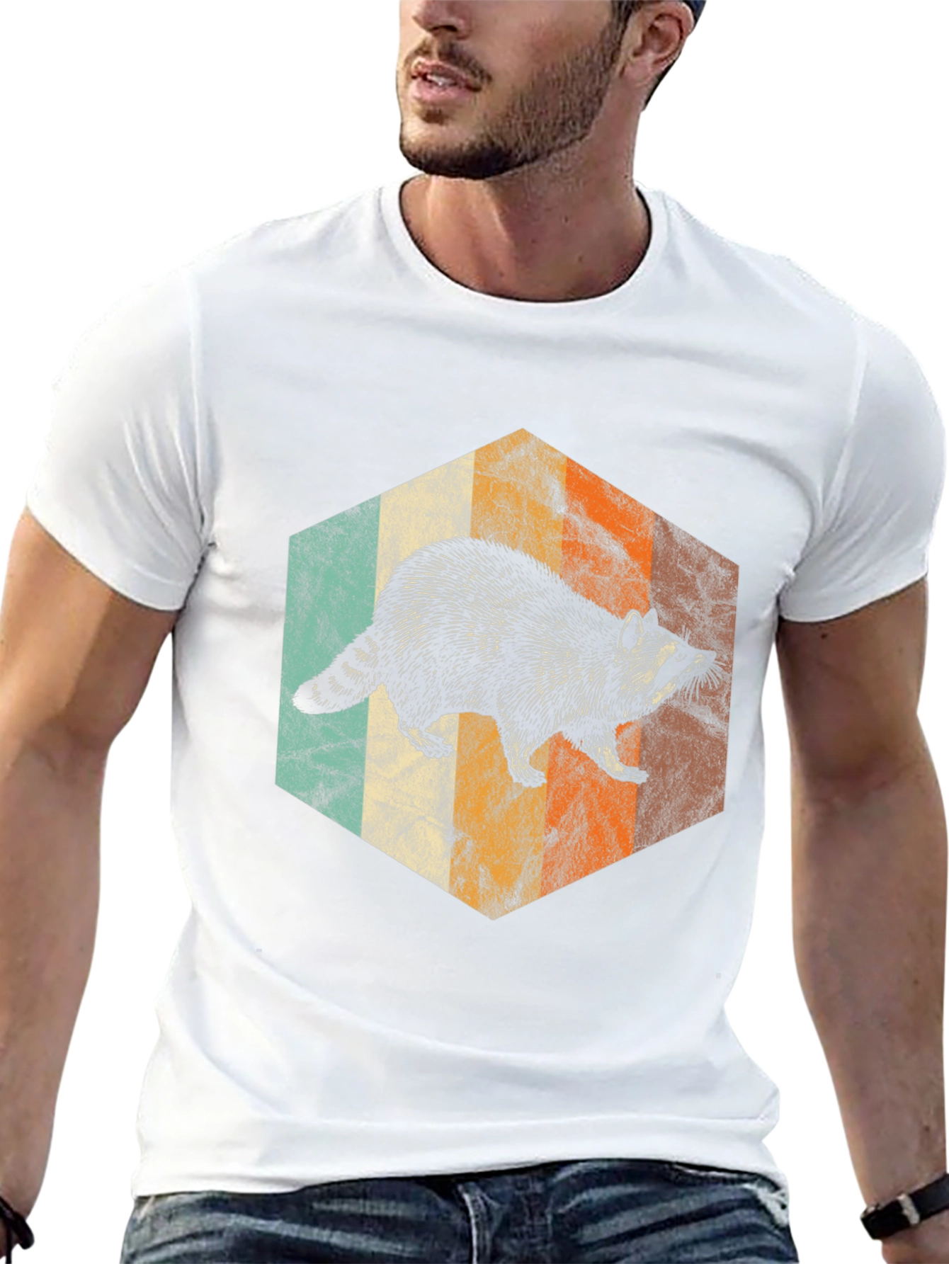 Retro Raccoon Hexagon Graphic Tee