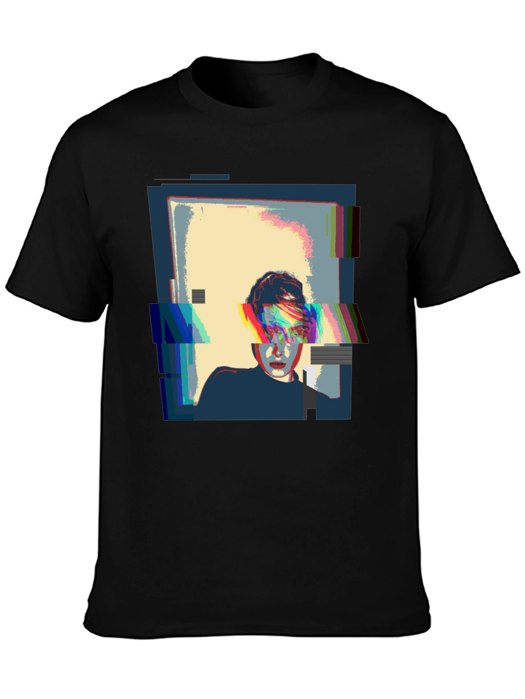 Glitch Art Black T-Shirt - Modern Graphic Tee