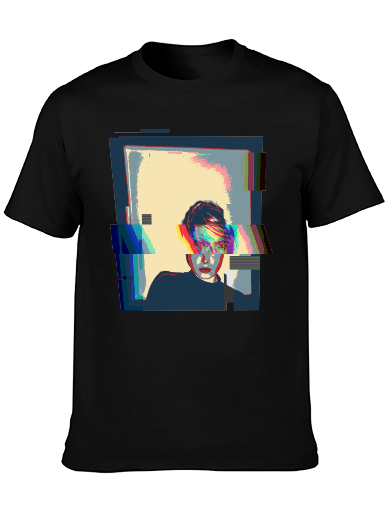 Glitch Art Black T-Shirt - Modern Graphic Tee