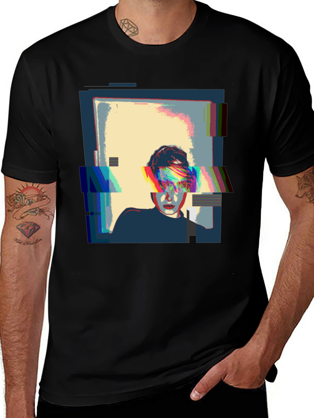 Glitch Art Black T-Shirt - Modern Graphic Tee