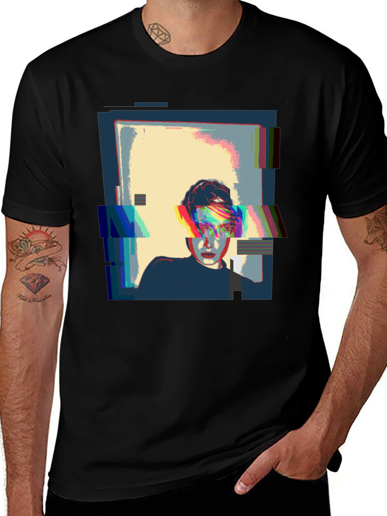 Glitch Art Black T-Shirt - Modern Graphic Tee