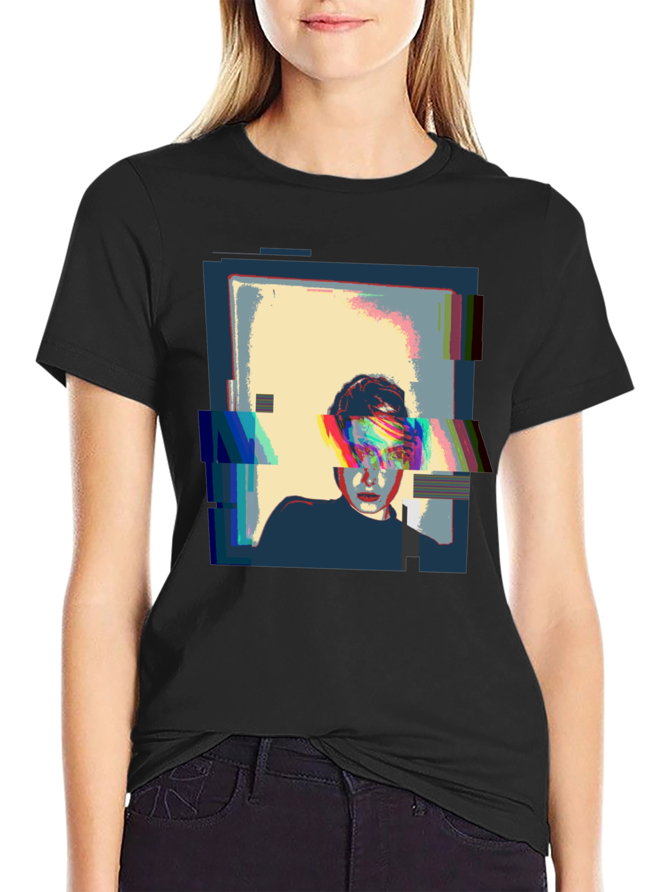Glitch Art Black T-Shirt - Modern Graphic Tee