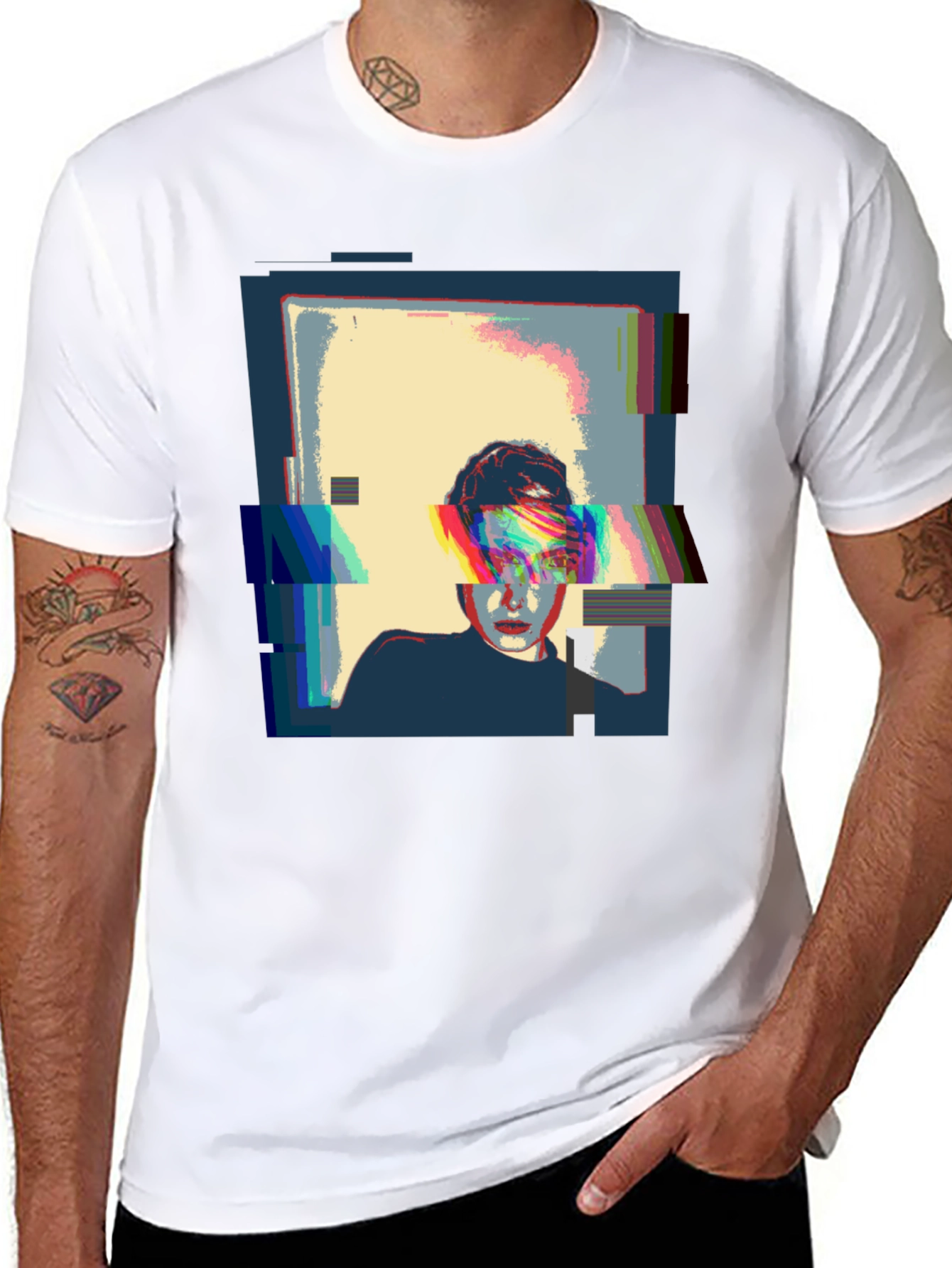 Glitch Art Black T-Shirt - Modern Graphic Tee