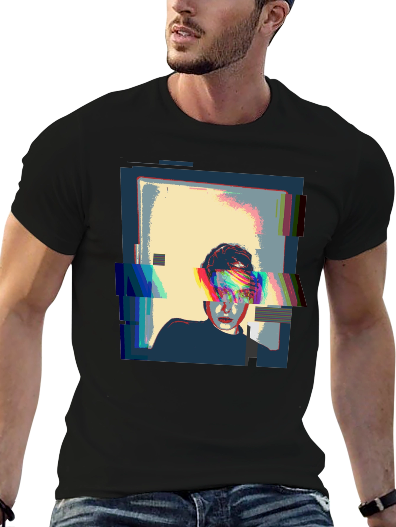 Glitch Art Black T-Shirt - Modern Graphic Tee