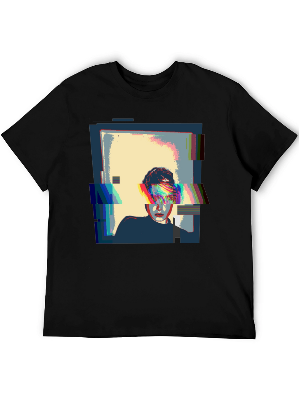 Glitch Art Black T-Shirt - Modern Graphic Tee