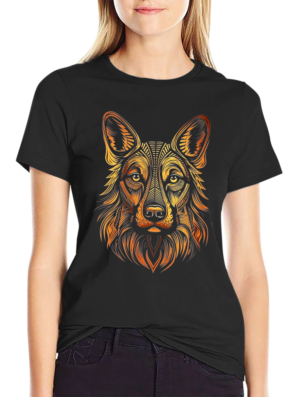 German Shepherd Graphic Print Mens Black T-Shirt