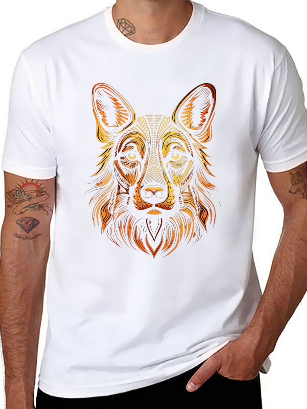German Shepherd Graphic Print Mens Black T-Shirt