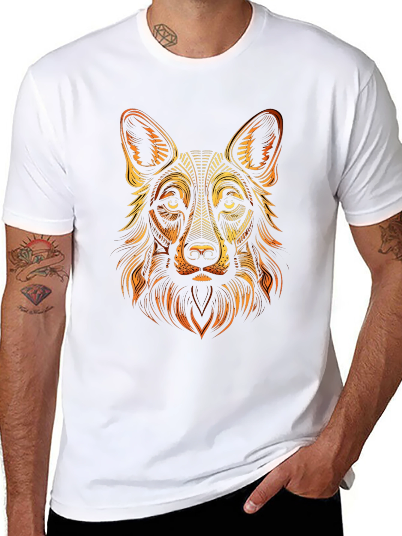 German Shepherd Graphic Print Mens Black T-Shirt