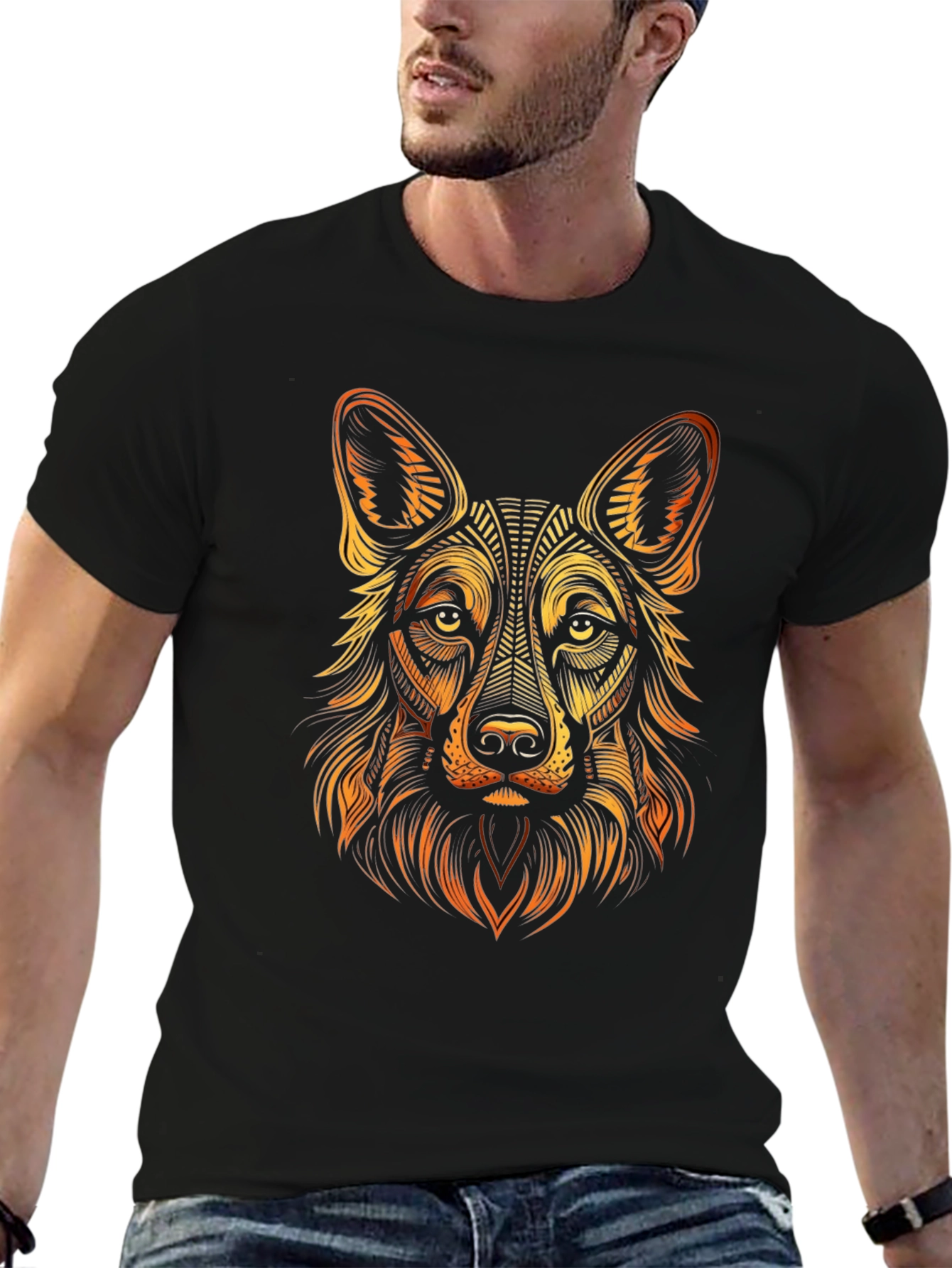 German Shepherd Graphic Print Mens Black T-Shirt