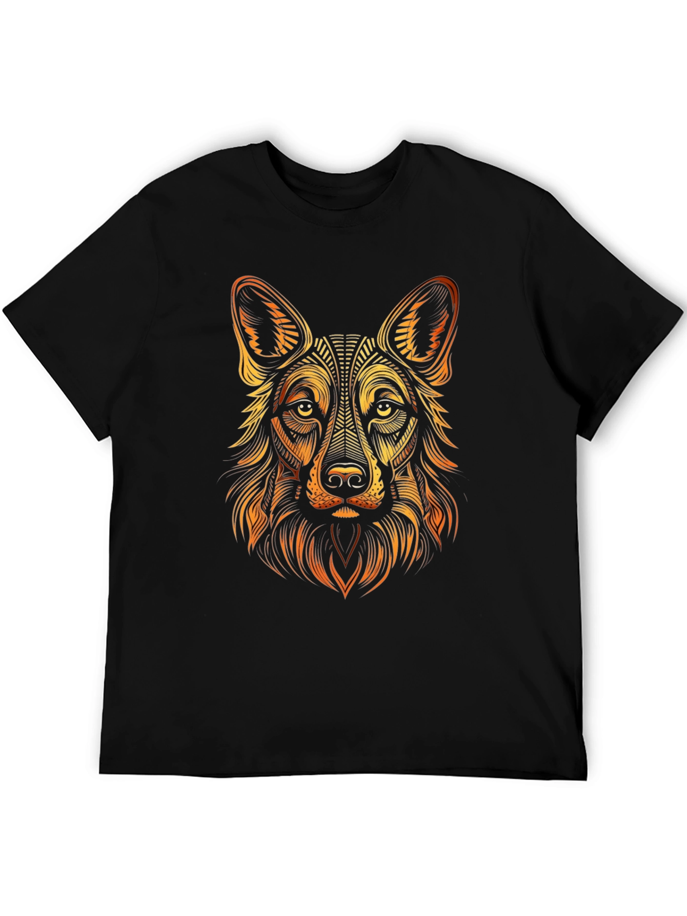 German Shepherd Graphic Print Mens Black T-Shirt