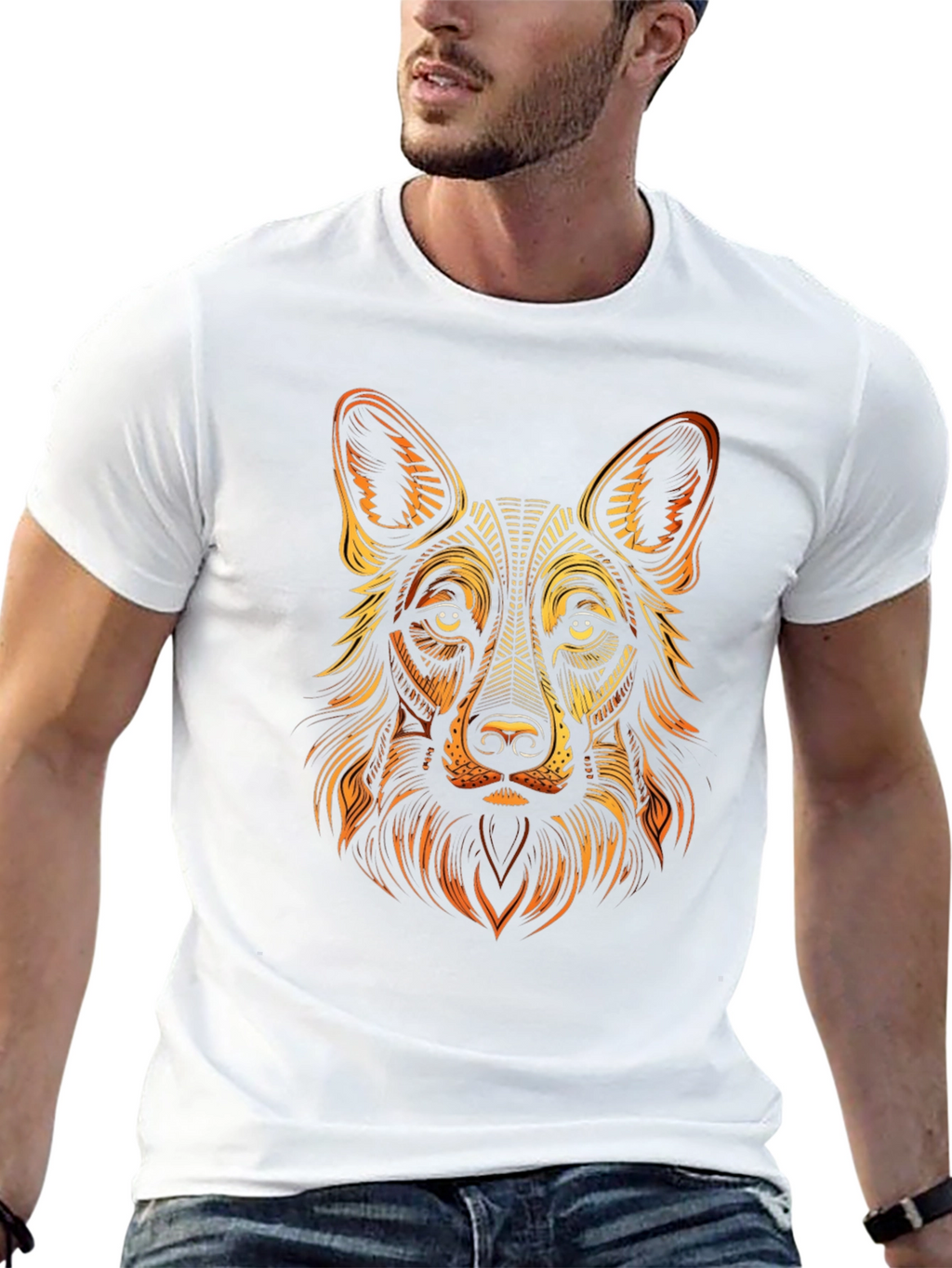 German Shepherd Graphic Print Mens Black T-Shirt