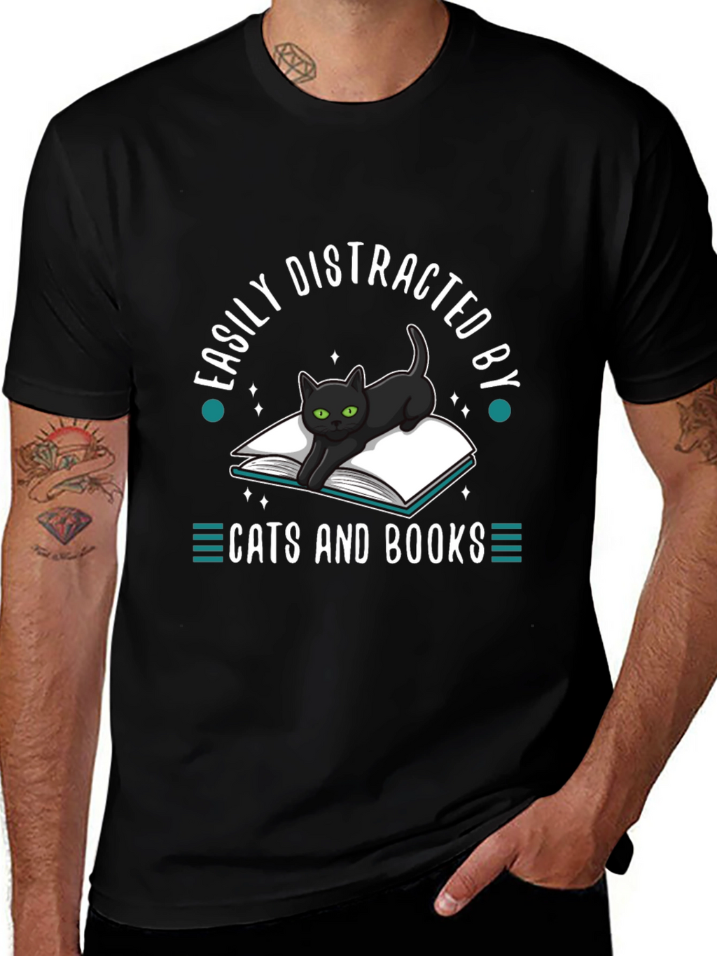 Easily Distracted by Cats and Books T-Shirt