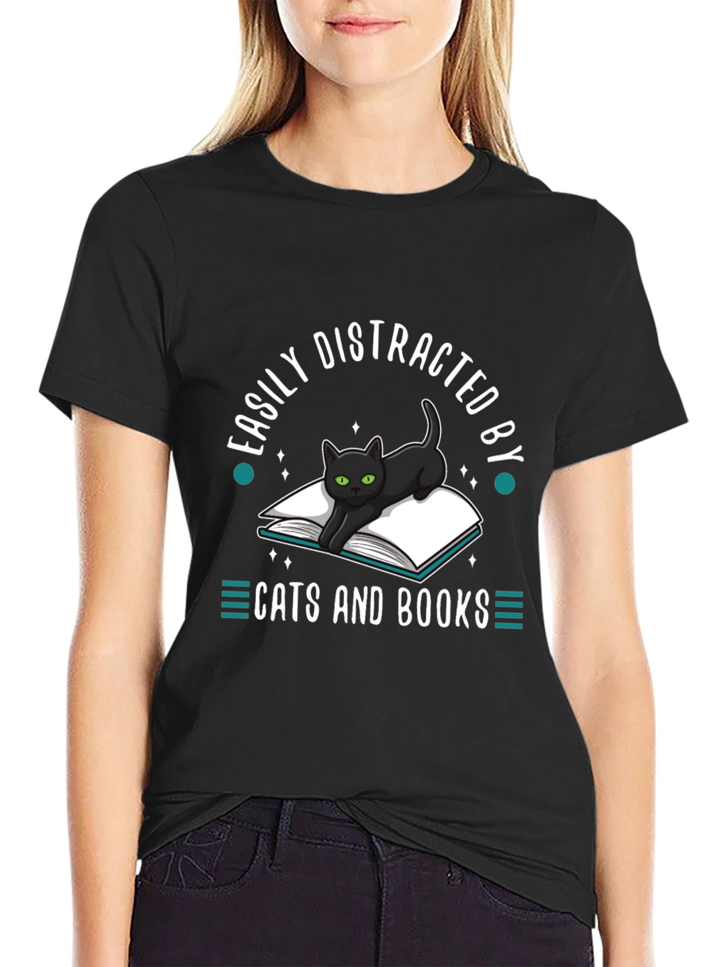 Easily Distracted by Cats and Books T-Shirt