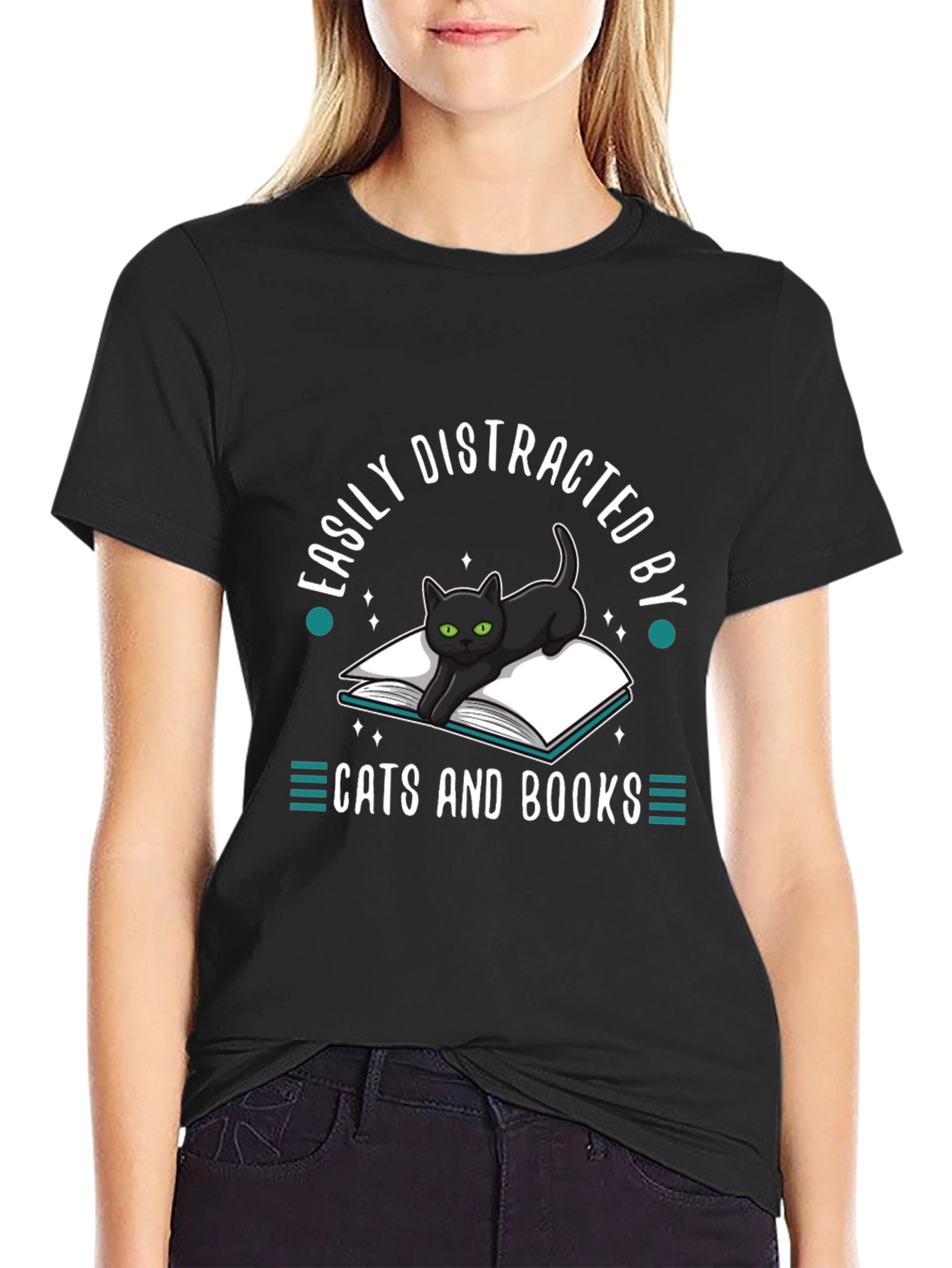 Easily Distracted by Cats and Books T-Shirt
