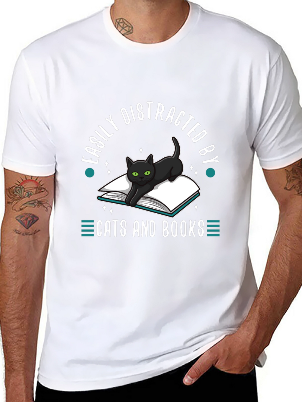 Easily Distracted by Cats and Books T-Shirt